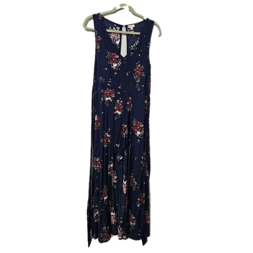 Hem & Thread Wrap Romper Blue Floral Womens Medium Tie Back Bloomcore Boho Gypsy